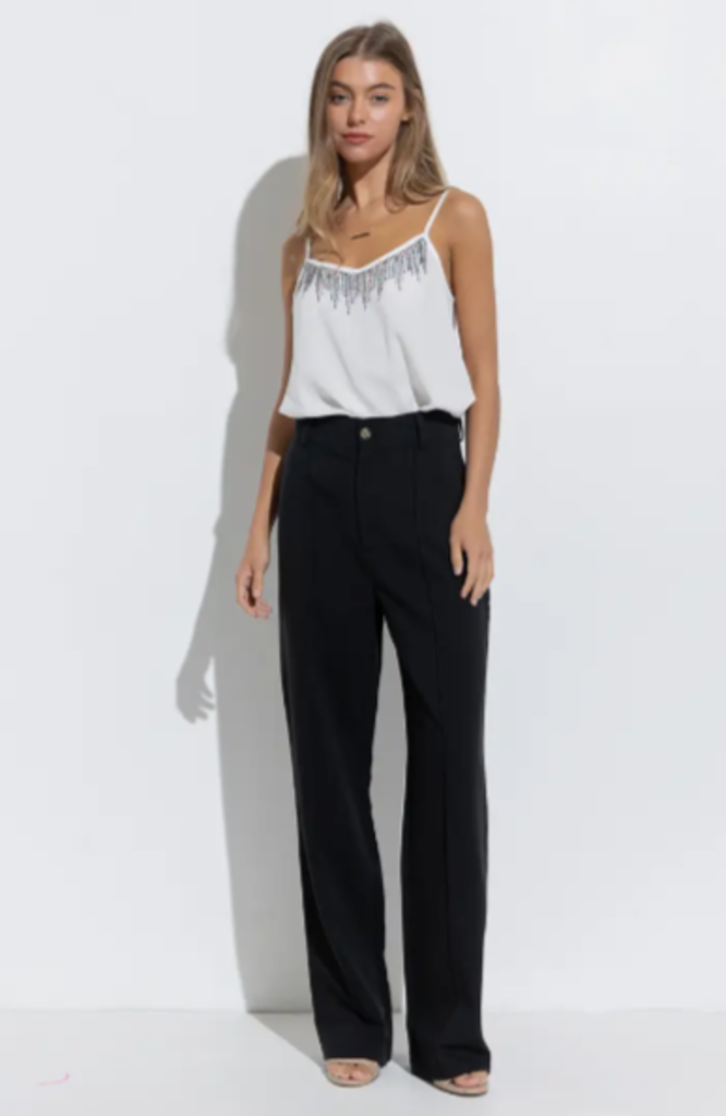 Black Solid Straight Leg High Rise Trousers